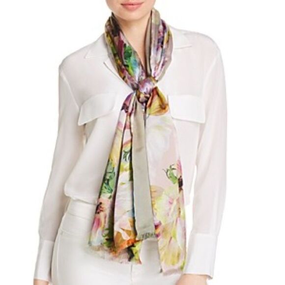 Echo Design Women's Digital Floral Double-Faced Silk Wrap Mist One Size - Picture 2 of 3